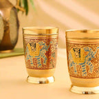 Brass Red Hand Painted Elephant Glass Pair (4.2 Inch) Vedansh Craft