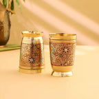 Brass Red Hand Painted Elephant Glass Pair (4.2 Inch) Vedansh Craft