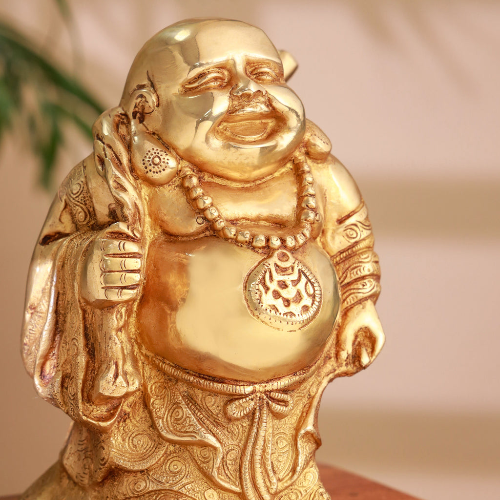 Brass Laughing Buddha Statue (9.5 Inch) Vedansh Craft