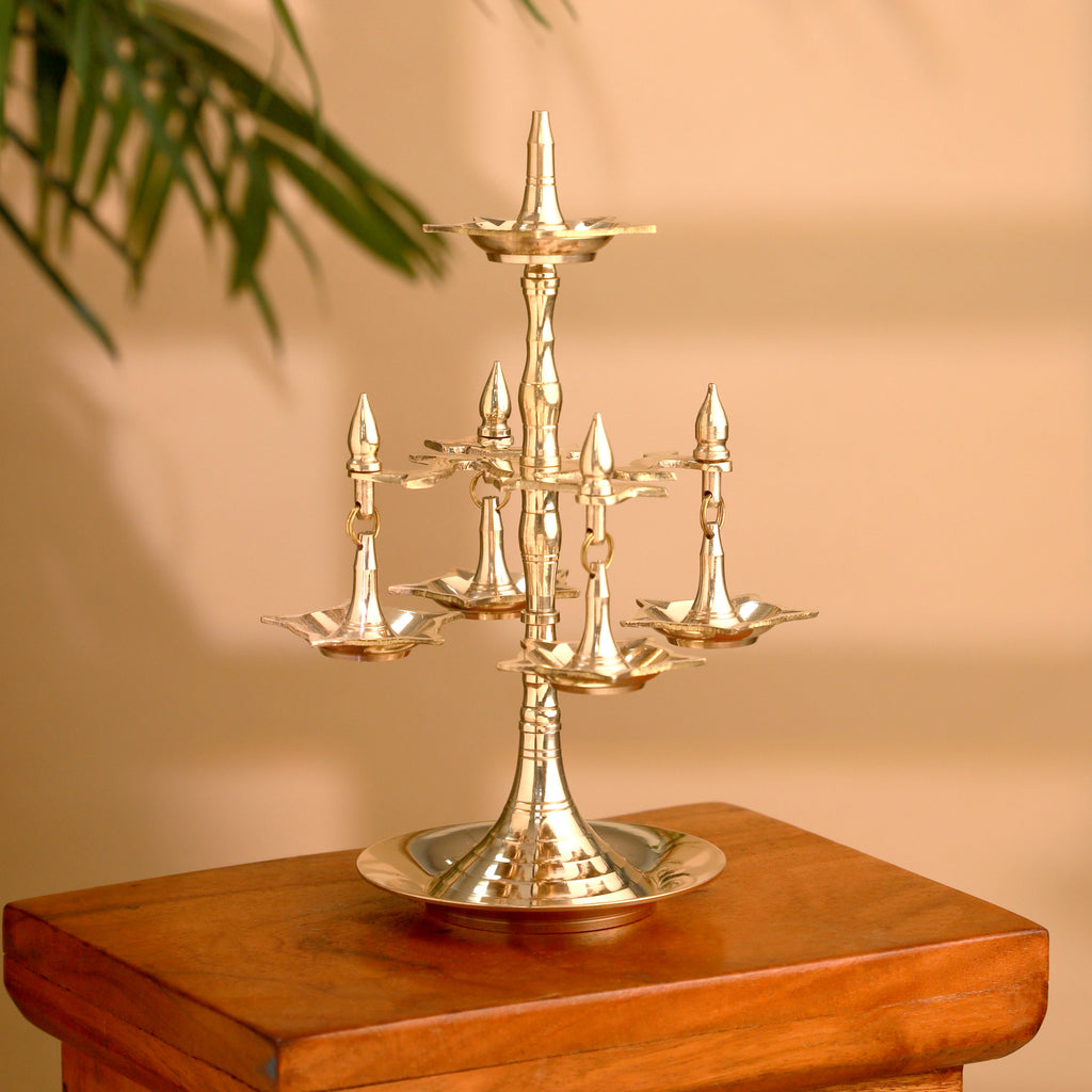 Brass Decorative Multi Wick Lamp (10.5 Inch) Vedansh Craft
