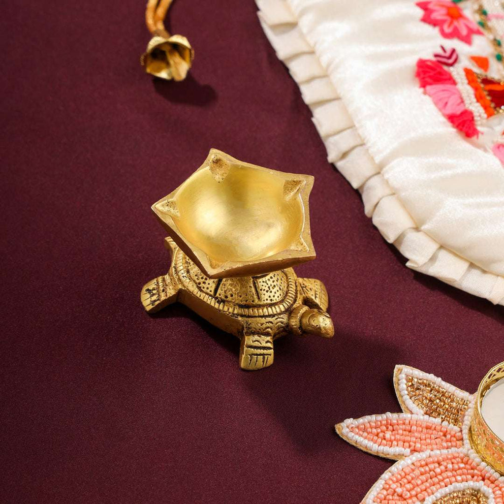 Brass Sindoor Box & Tortoise Diya Shrinathji Festive Potli/Hamper Vedansh Craft
