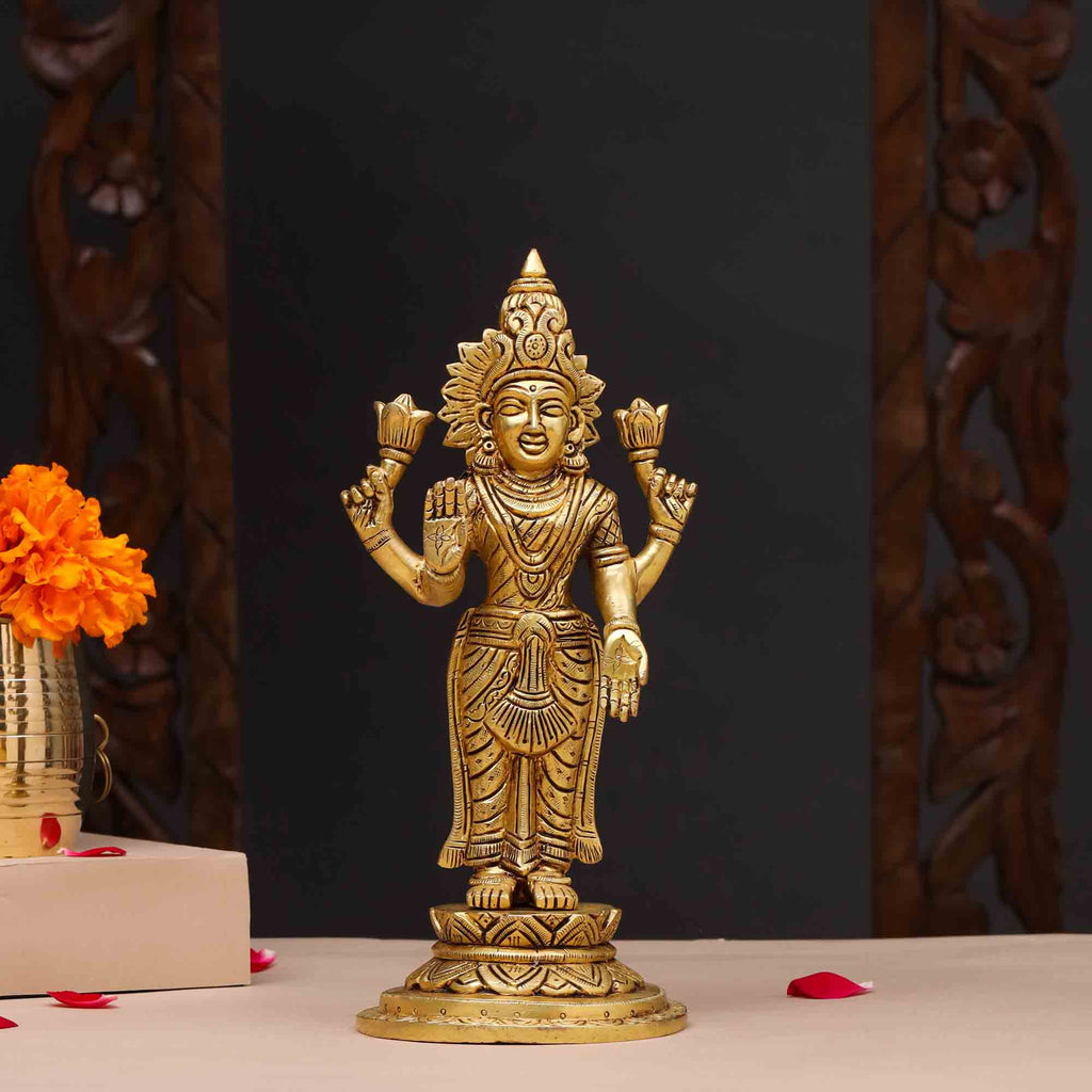 Brass Standing Goddess Lakshmi Idol (9 Inch) Vedansh Craft