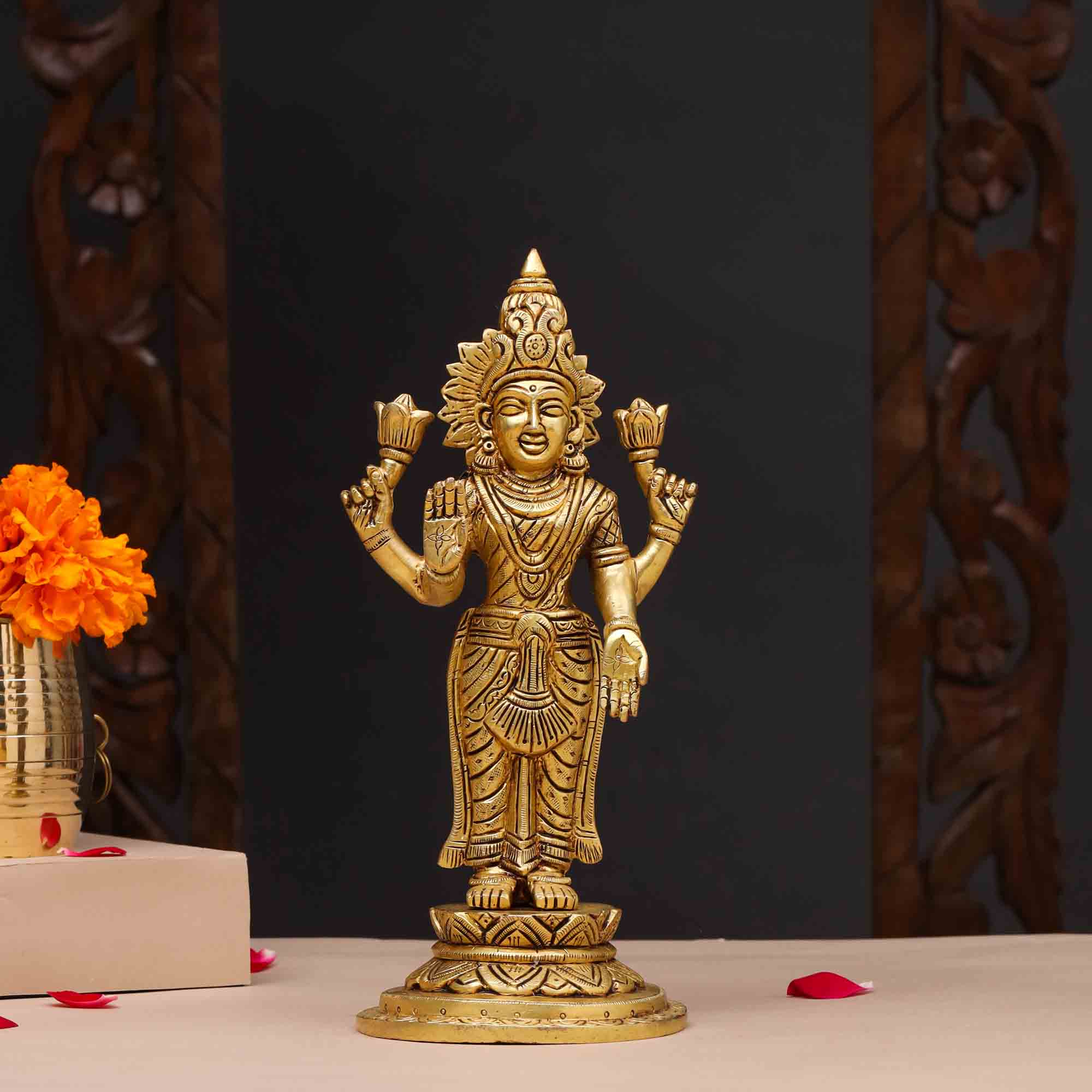 Brass Standing Goddess Lakshmi Idol (9 Inch) Vedansh Craft