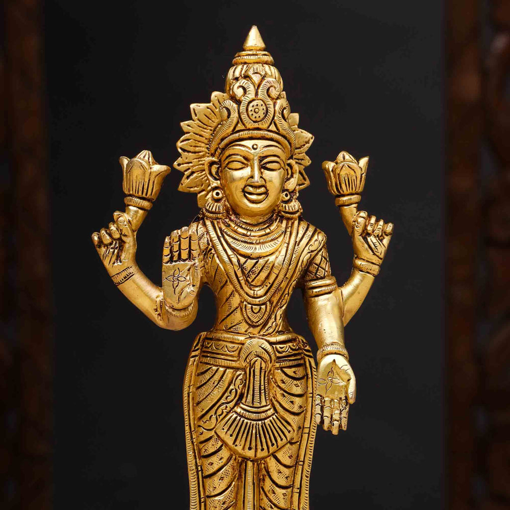 Brass Standing Goddess Lakshmi Idol (9 Inch) Vedansh Craft