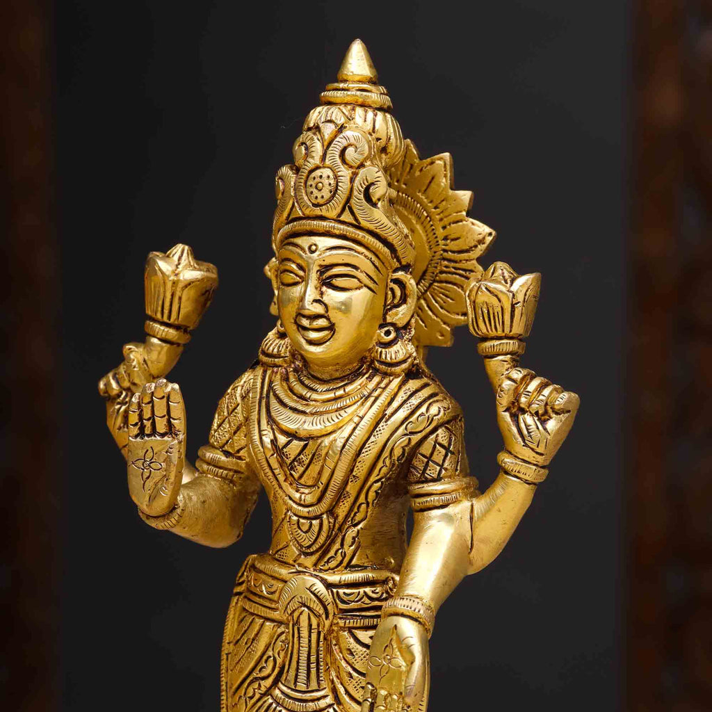 Brass Standing Goddess Lakshmi Idol (9 Inch) Vedansh Craft
