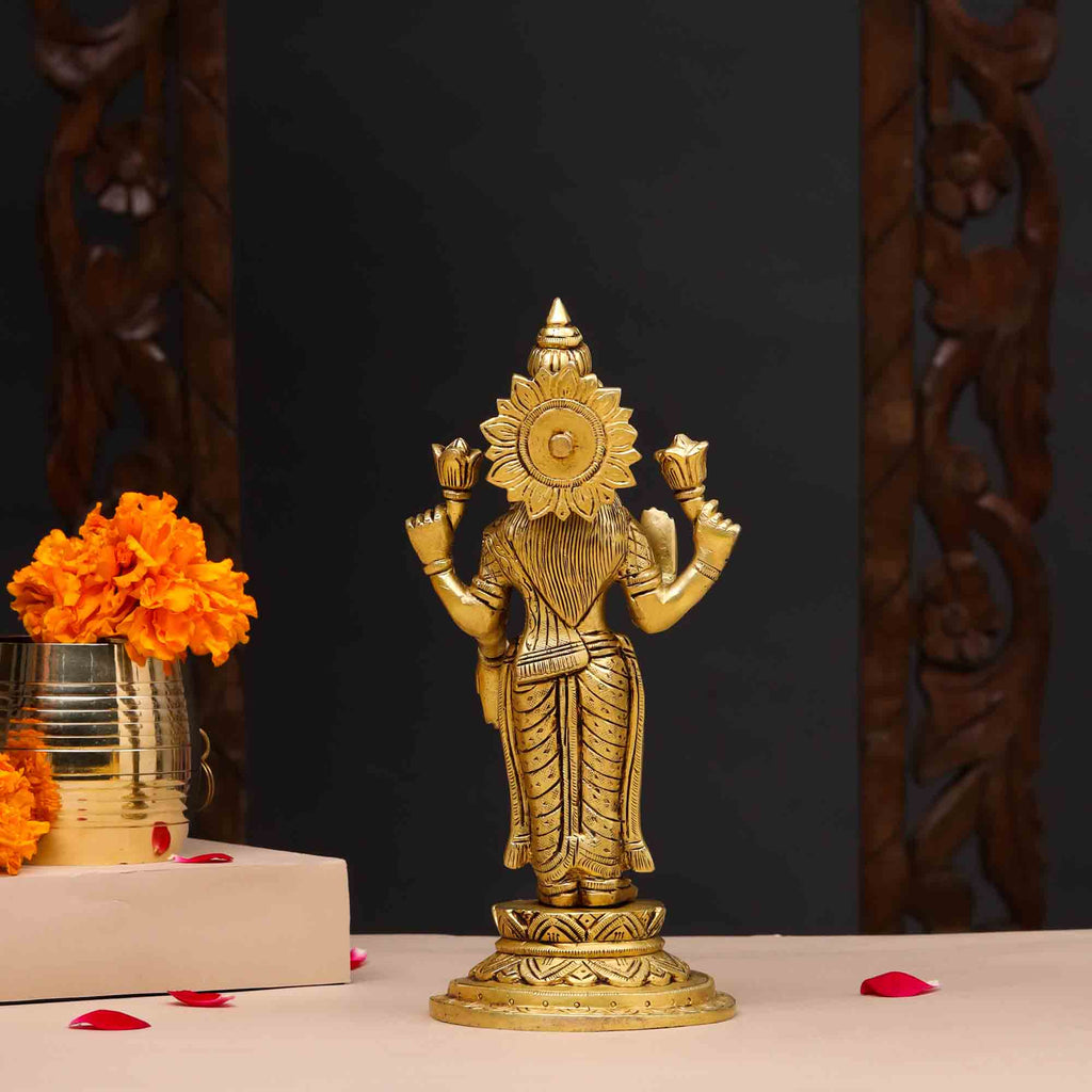 Brass Standing Goddess Lakshmi Idol (9 Inch) Vedansh Craft
