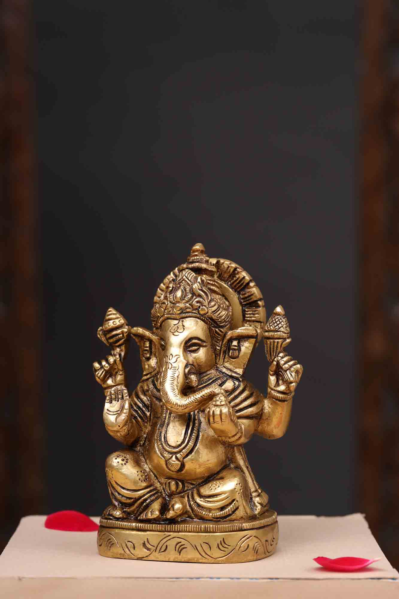 Brass Blessing Sitting Ganesha Idol (4.5 Inch) Vedansh Craft