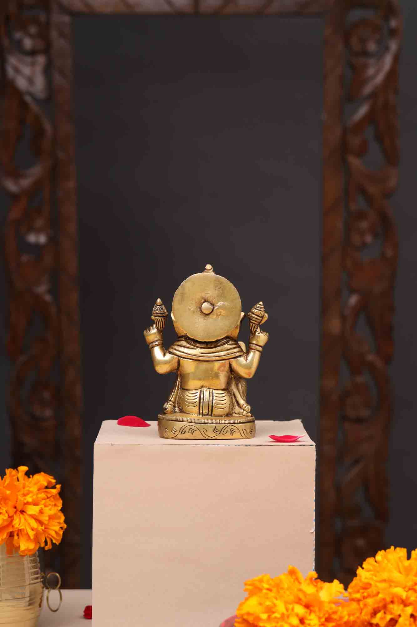 Brass Blessing Sitting Ganesha Idol (4.5 Inch) Vedansh Craft