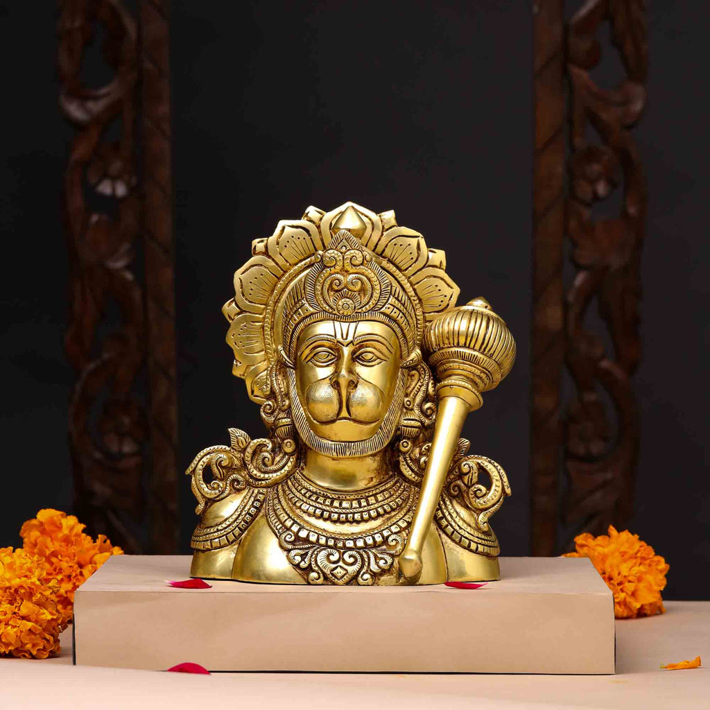 Brass Lord Hanuman Bust Idol (8 Inch) Vedansh Craft