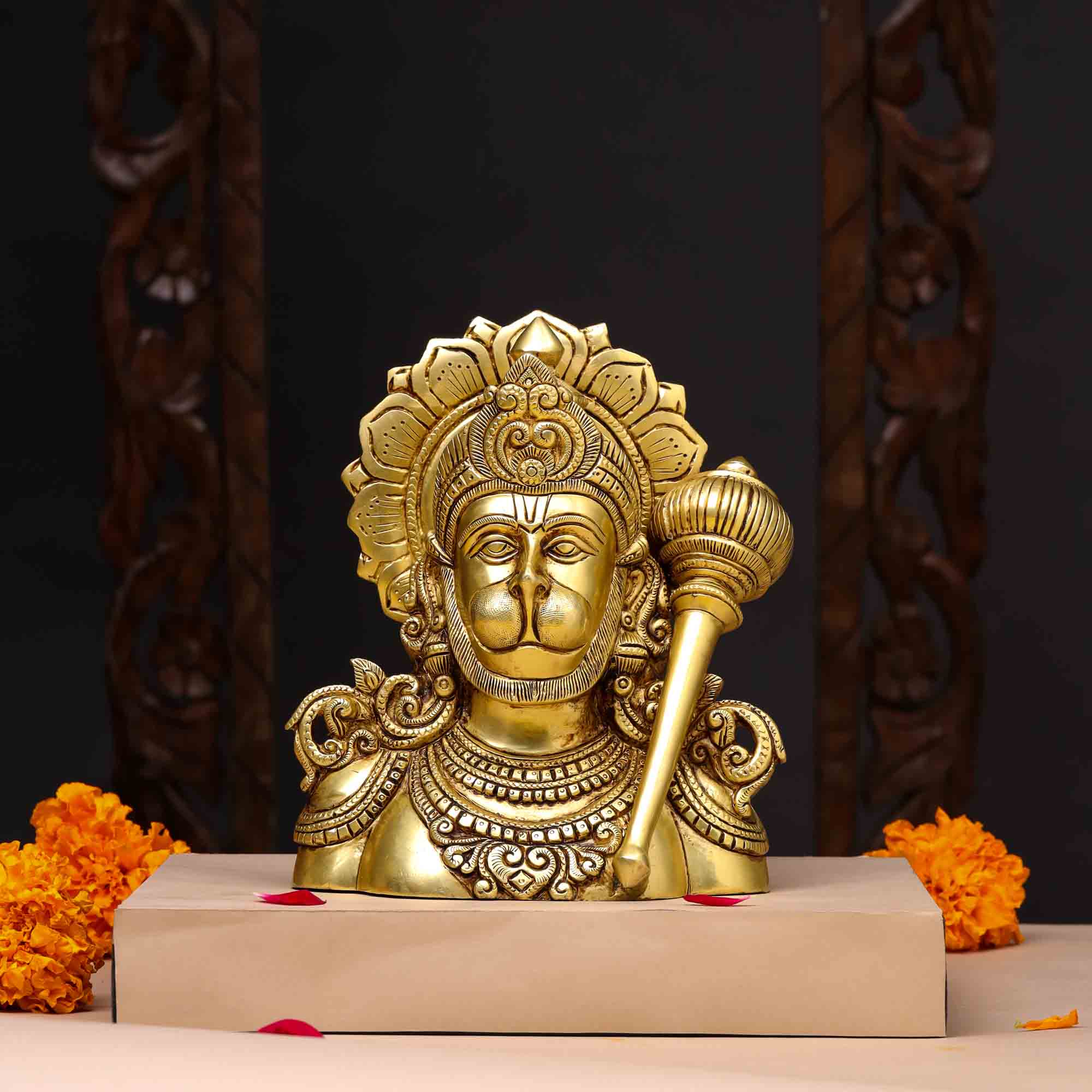 Brass Lord Hanuman Bust Idol (8 Inch) Vedansh Craft