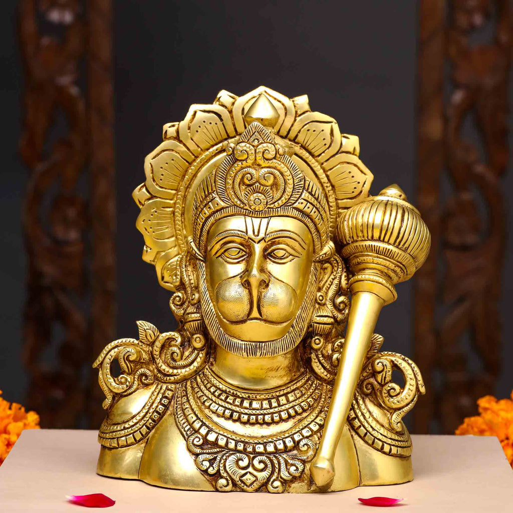 Brass Lord Hanuman Bust Idol (8 Inch) Vedansh Craft