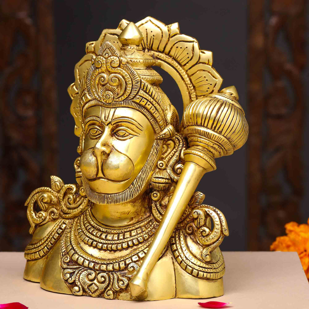 Brass Lord Hanuman Bust Idol (8 Inch) Vedansh Craft