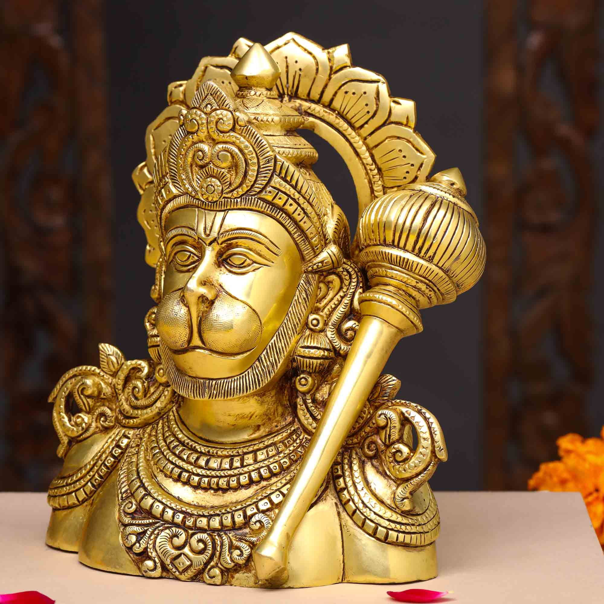 Brass Lord Hanuman Bust Idol (8 Inch) Vedansh Craft