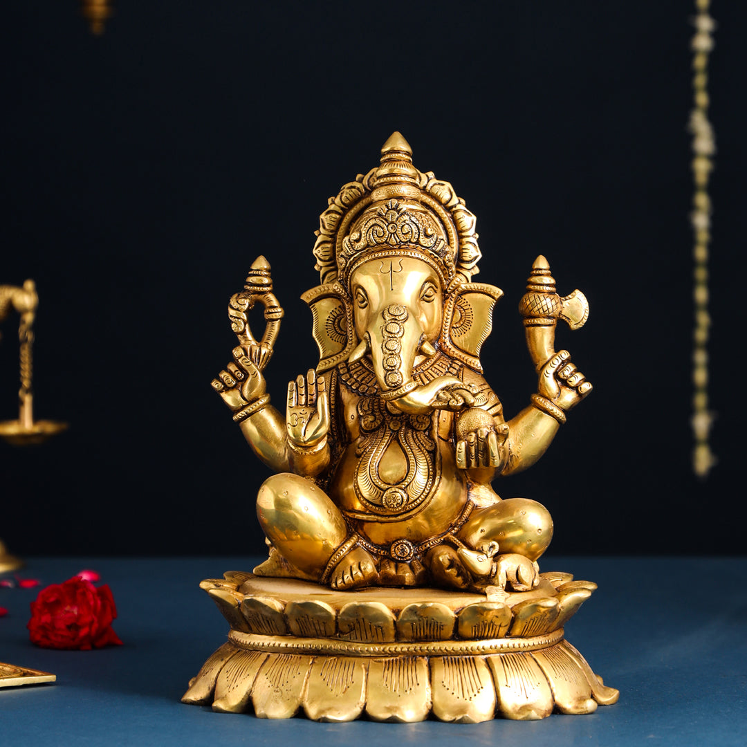 Brass Superfine Lord Sitting Ganesha Idol (11 Inch) Vedansh Craft