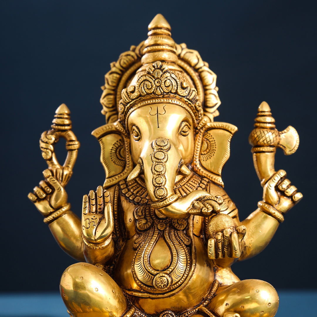 Brass Superfine Lord Sitting Ganesha Idol (11 Inch) Vedansh Craft