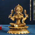 Brass Superfine Sitting Goddess Lotus Lakshmi Idol (11 Inch) Vedansh Craft