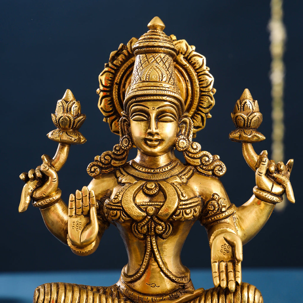 Brass Superfine Sitting Goddess Lotus Lakshmi Idol (11 Inch) Vedansh Craft