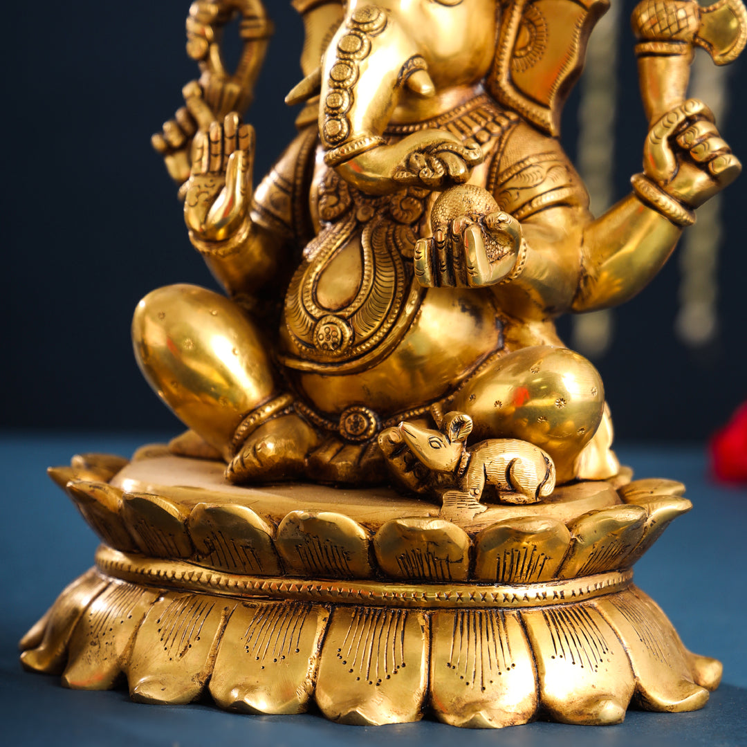Brass Superfine Lord Sitting Ganesha Idol (11 Inch) Vedansh Craft
