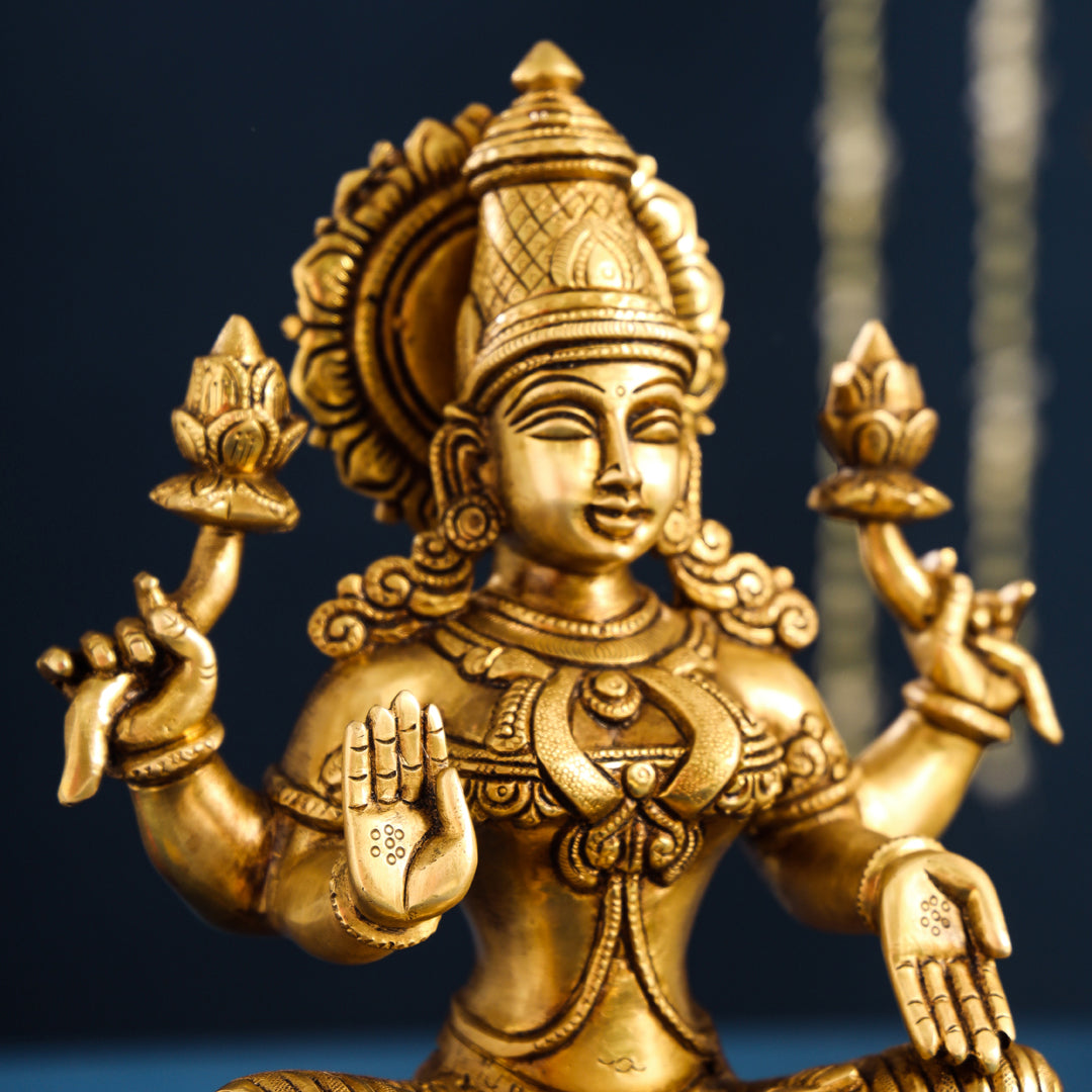 Brass Superfine Sitting Goddess Lotus Lakshmi Idol (11 Inch) Vedansh Craft
