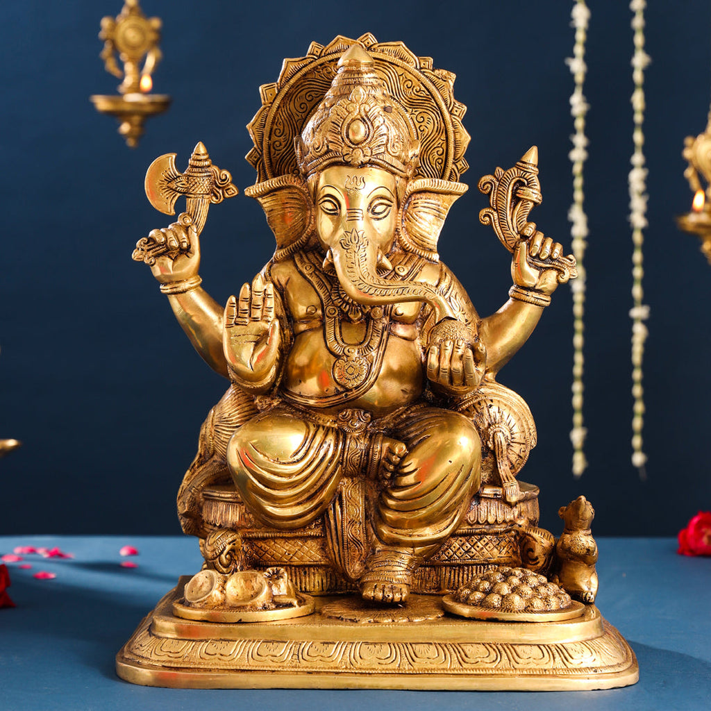 Brass Superfine Lord Sitting Ganesha Idol (17.5 Inch) Vedansh Craft