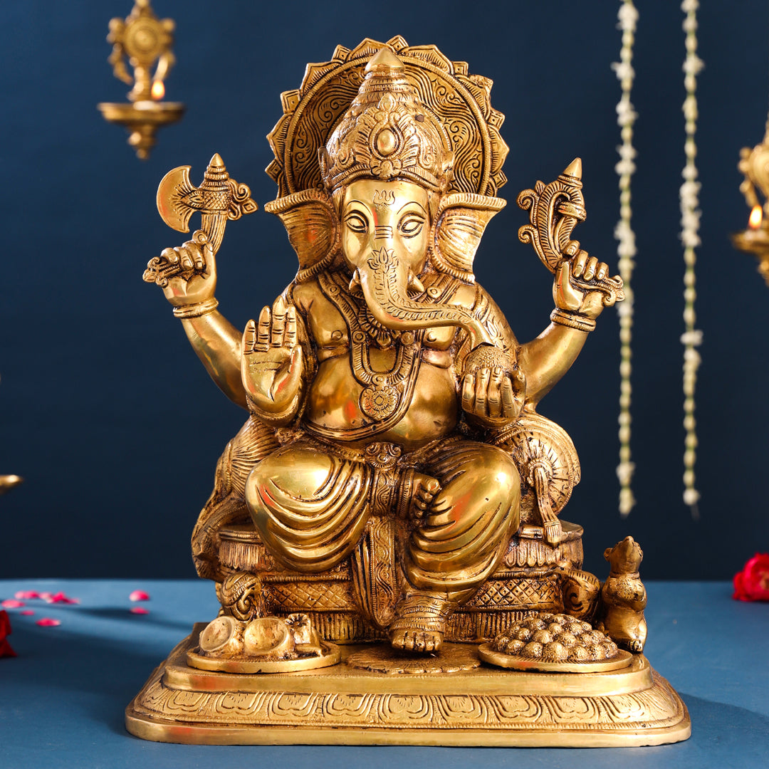 Brass Superfine Lord Sitting Ganesha Idol (17.5 Inch) Vedansh Craft