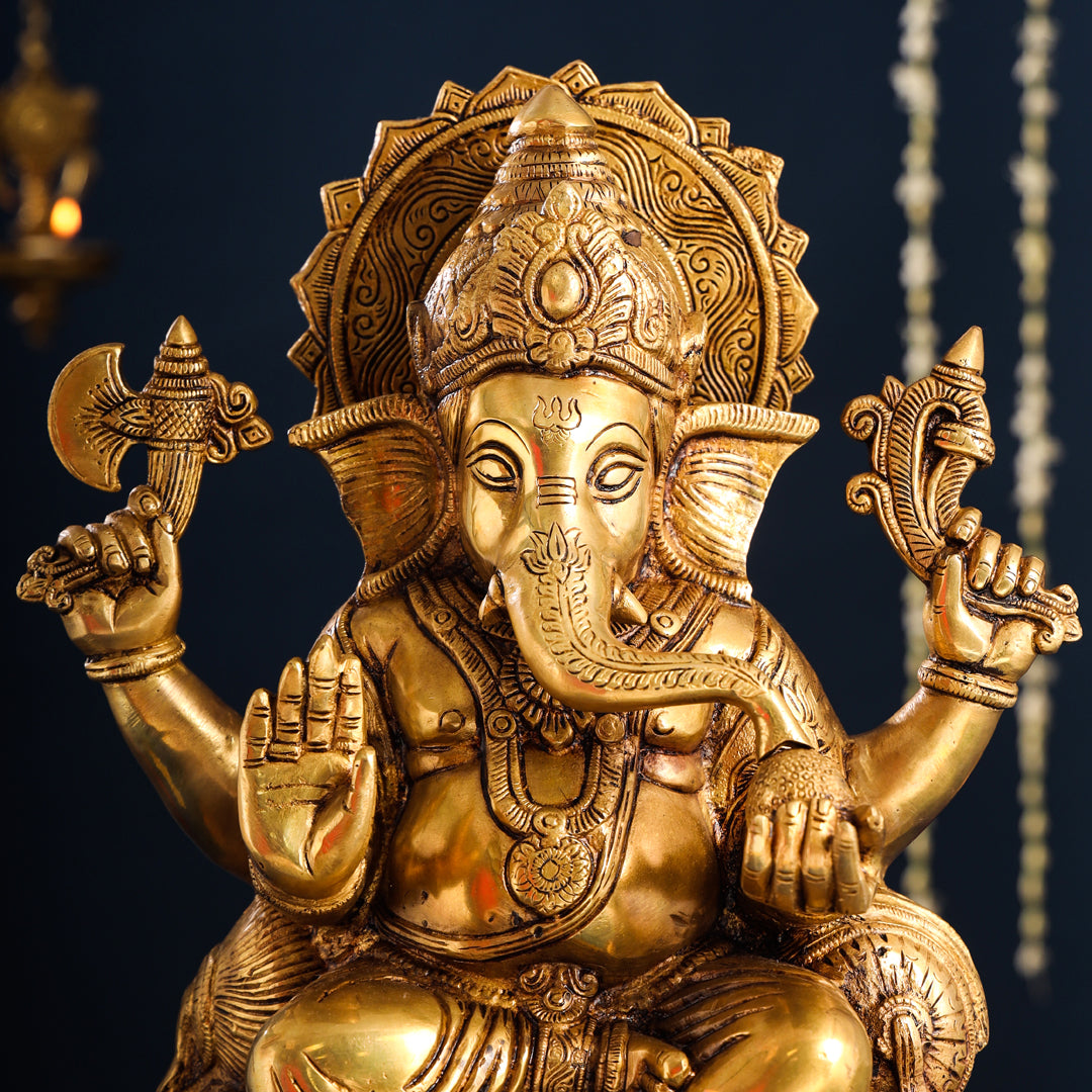 Brass Superfine Lord Sitting Ganesha Idol (17.5 Inch) Vedansh Craft