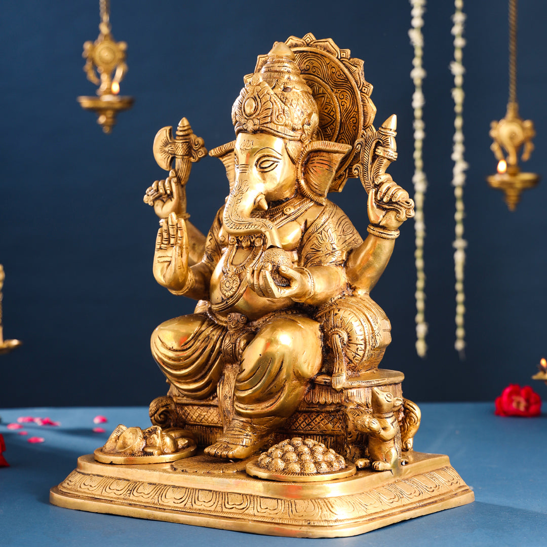 Brass Superfine Lord Sitting Ganesha Idol (17.5 Inch) Vedansh Craft