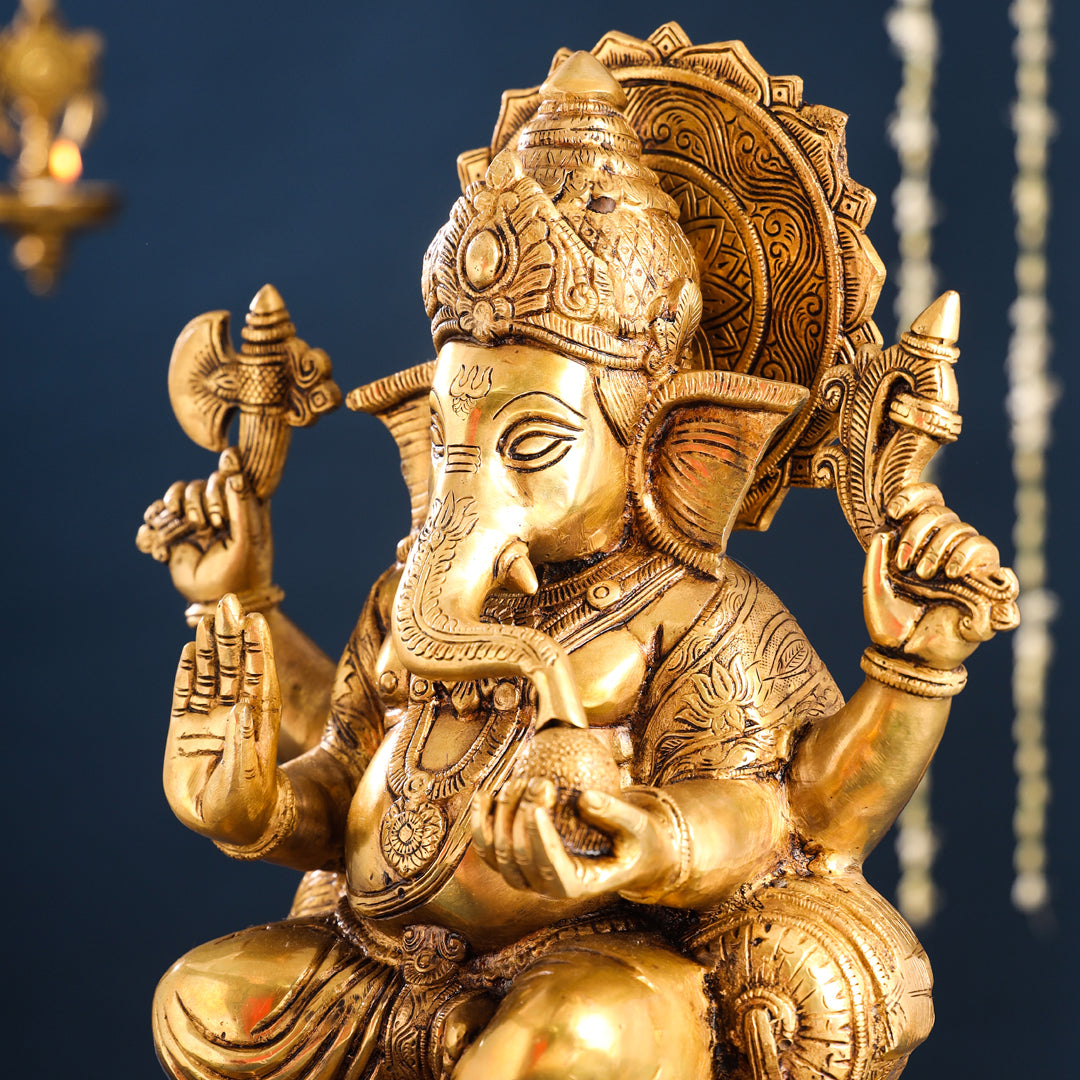 Brass Superfine Lord Sitting Ganesha Idol (17.5 Inch) Vedansh Craft