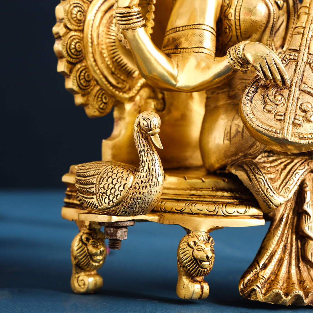 Brass Goddess Sitting Saraswati Idol (15 Inch) Vedansh Craft