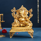 Brass Lord Sitting Ganesha Chowki Idol (12 Inch) Vedansh Craft