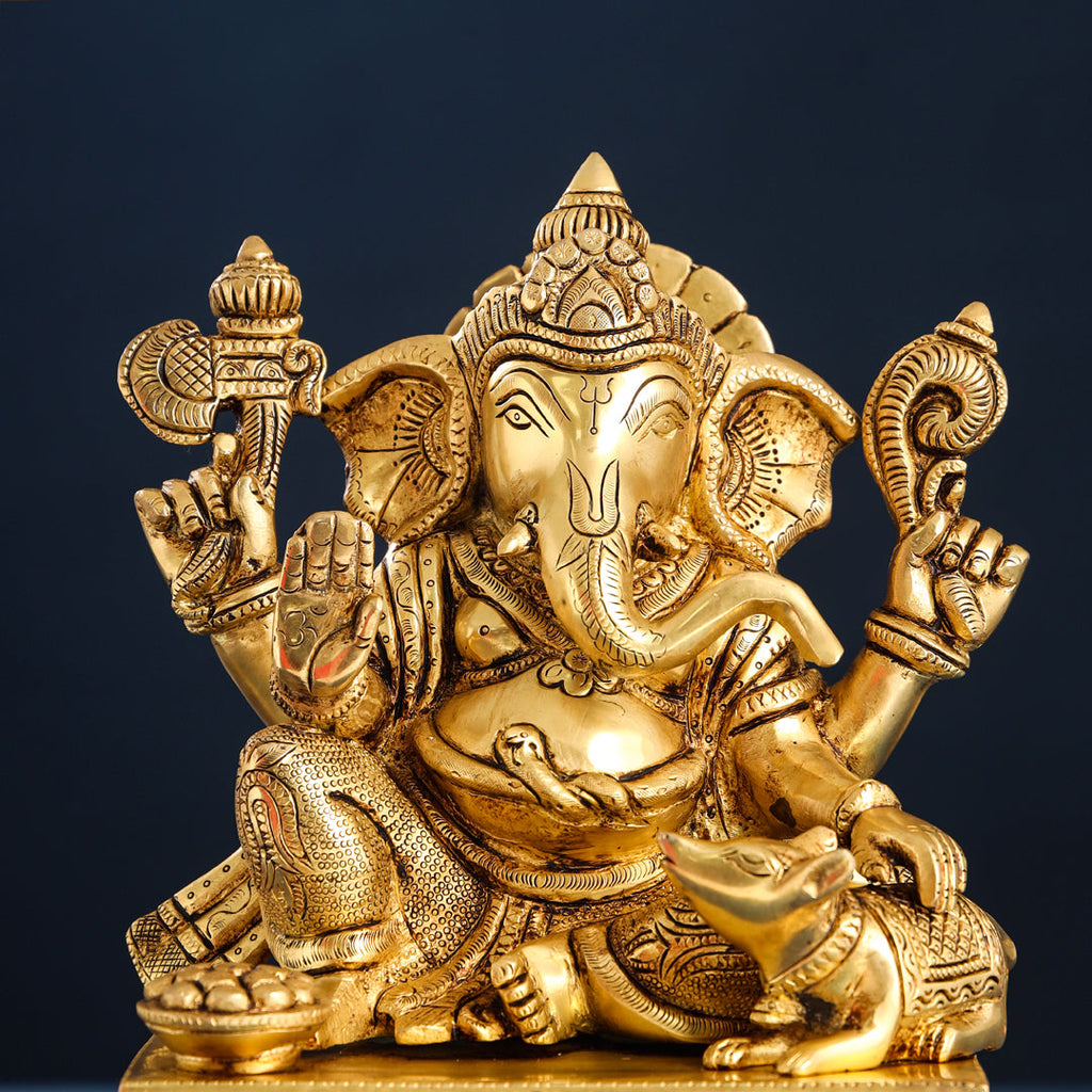 Brass Lord Sitting Ganesha Chowki Idol (12 Inch) Vedansh Craft