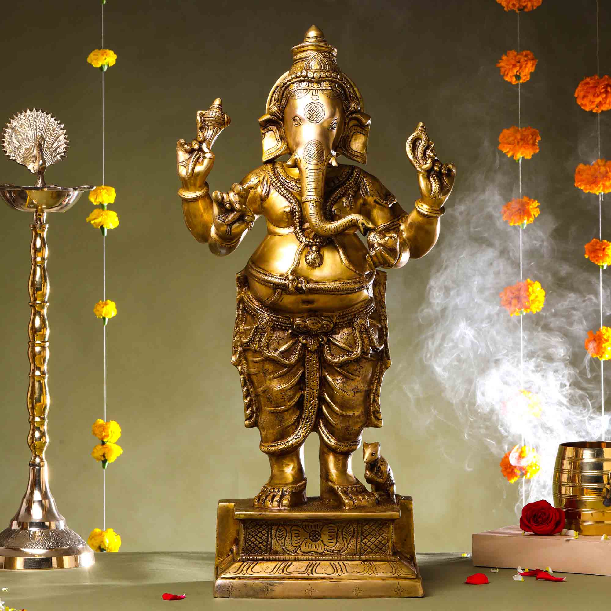 Brass Superfine Standing Ganesha Statue (27 Inch) Vedansh Craft