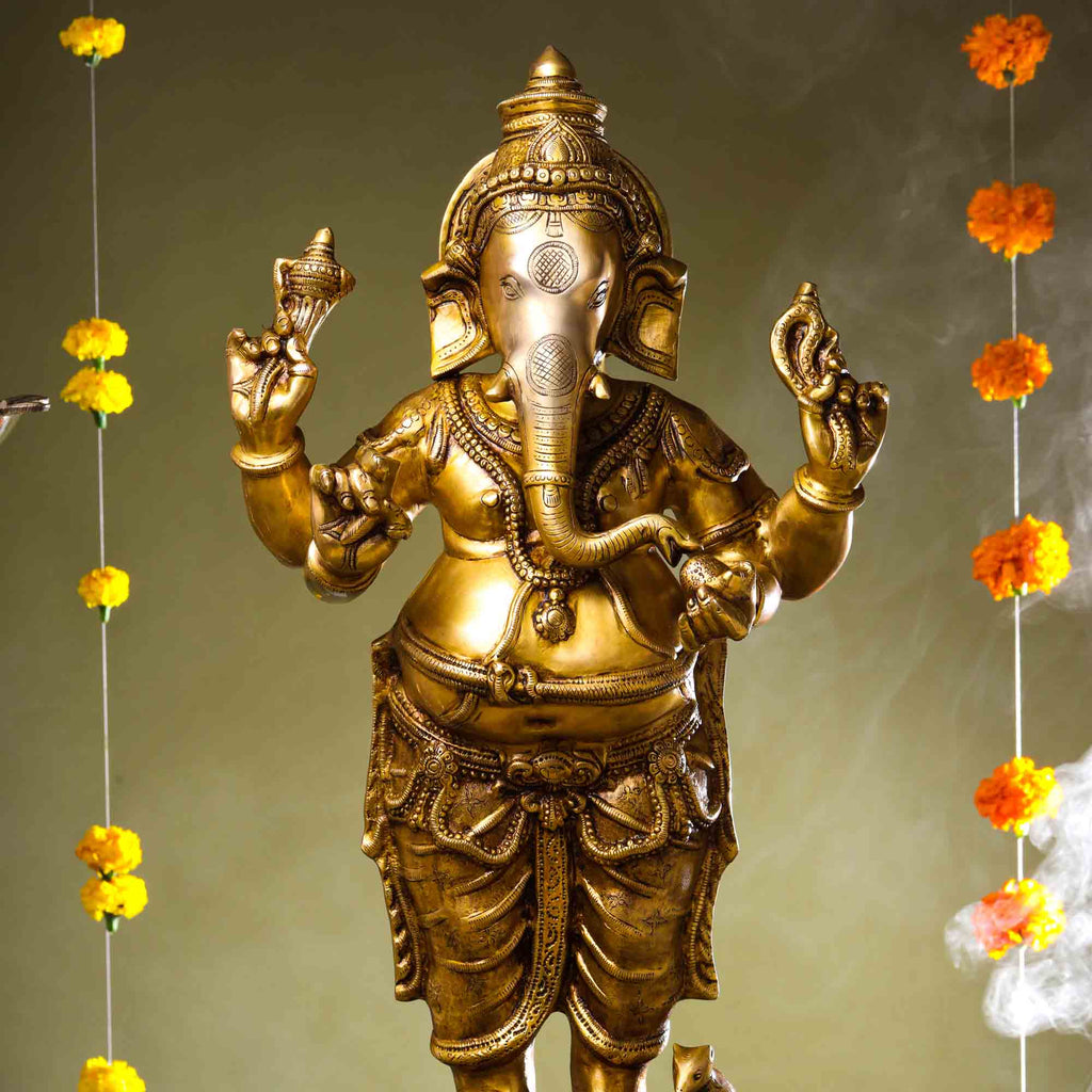 Brass Superfine Standing Ganesha Statue (27 Inch) Vedansh Craft