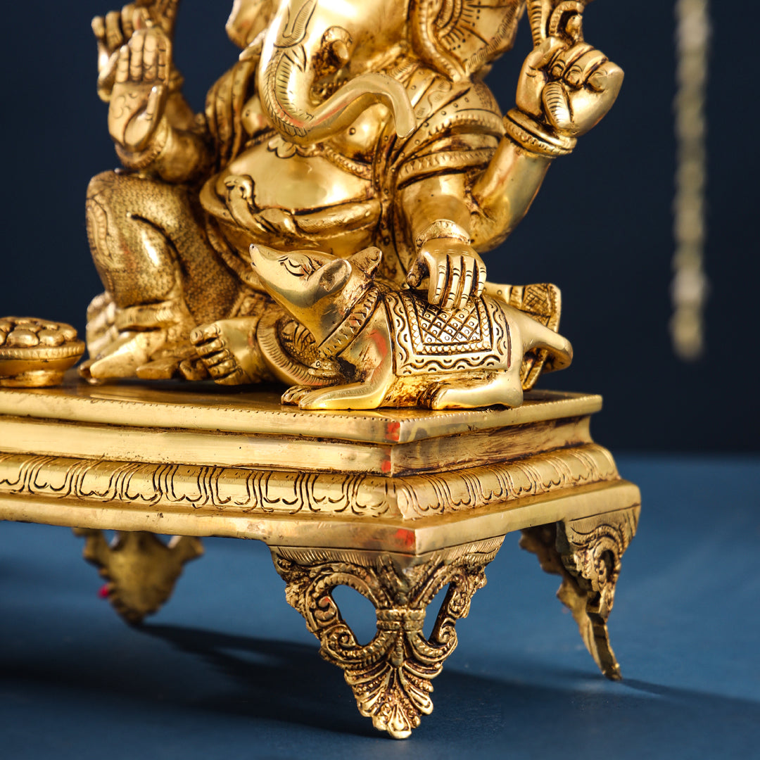 Brass Lord Sitting Ganesha Chowki Idol (12 Inch) Vedansh Craft