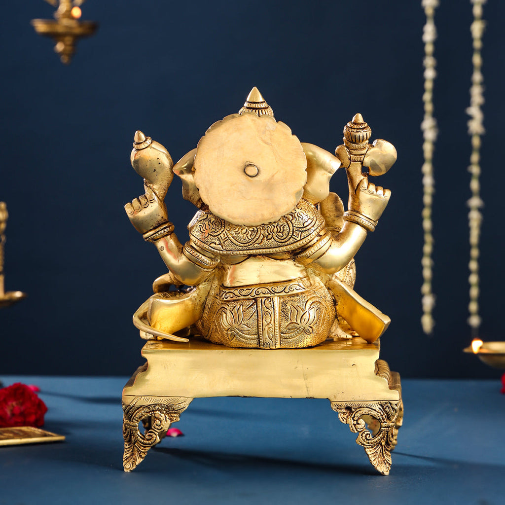 Brass Lord Sitting Ganesha Chowki Idol (12 Inch) Vedansh Craft