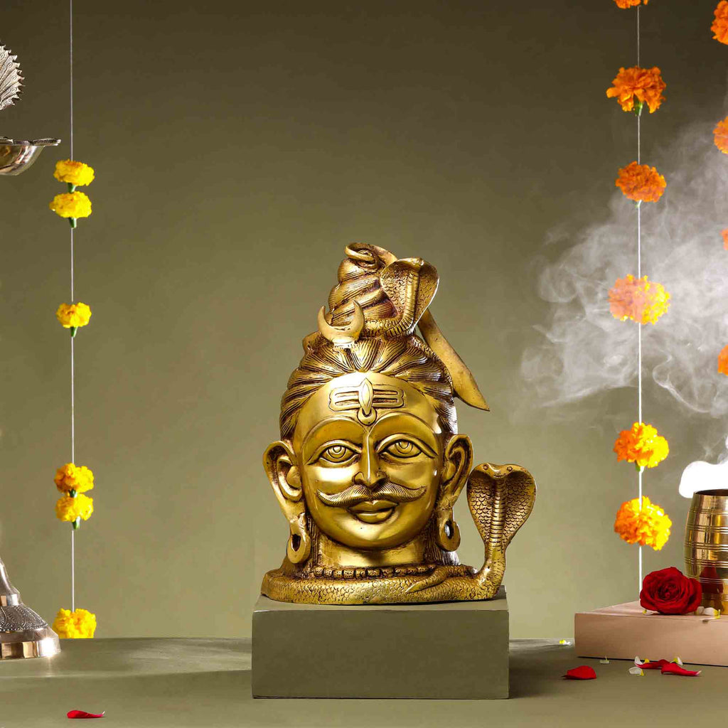 Brass Shiva Head Statue (12 Inch) Vedansh Craft