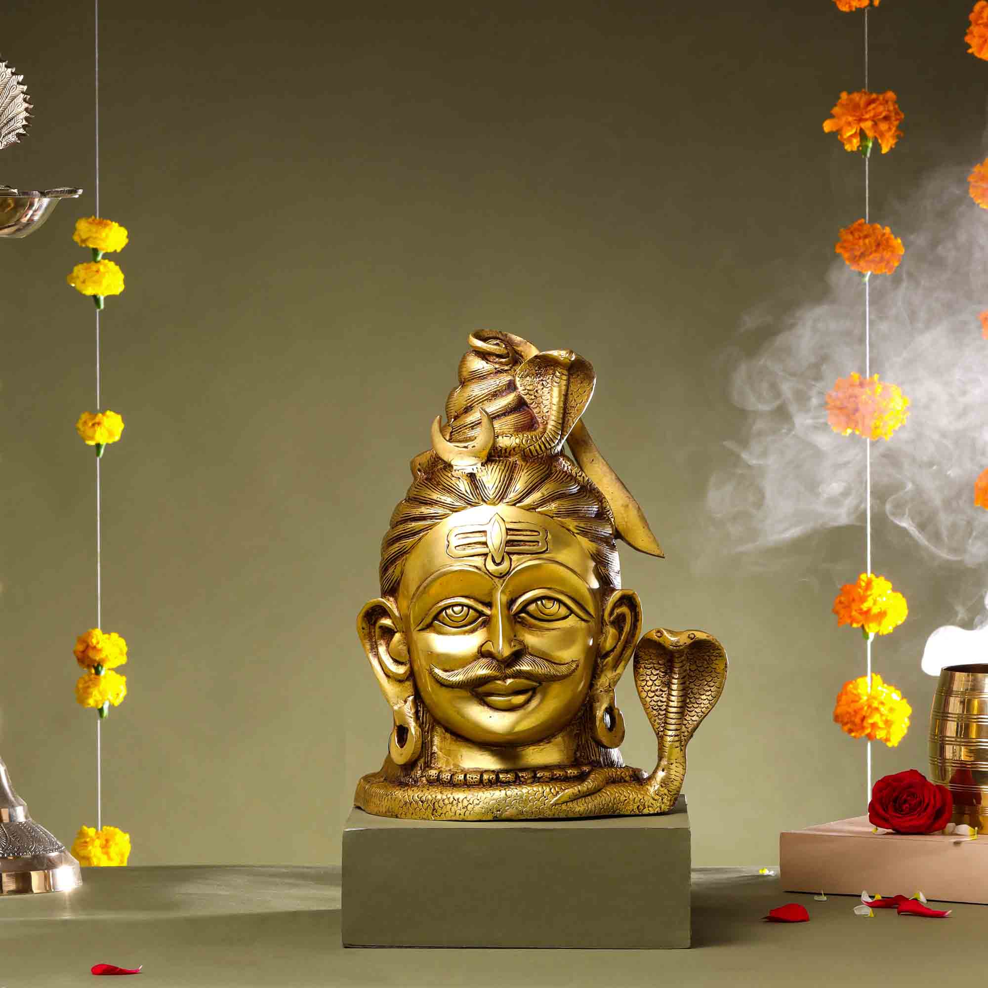 Brass Shiva Head Statue (12 Inch) Vedansh Craft