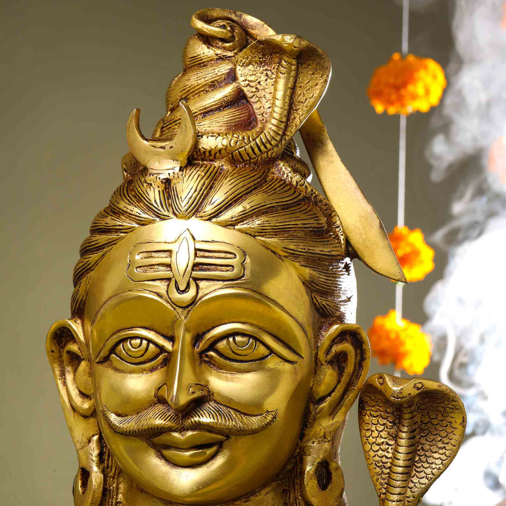 Brass Shiva Head Statue (12 Inch) Vedansh Craft