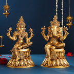 Brass Sitting Ganesha And Lakshmi Idols Set (14.8 Inch) Vedansh Craft