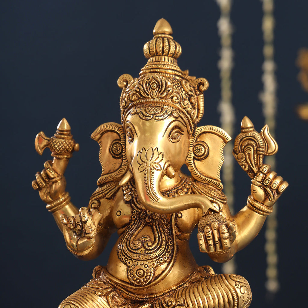 Brass Lord Sitting Ganesha Idol (14.8 Inch) Vedansh Craft