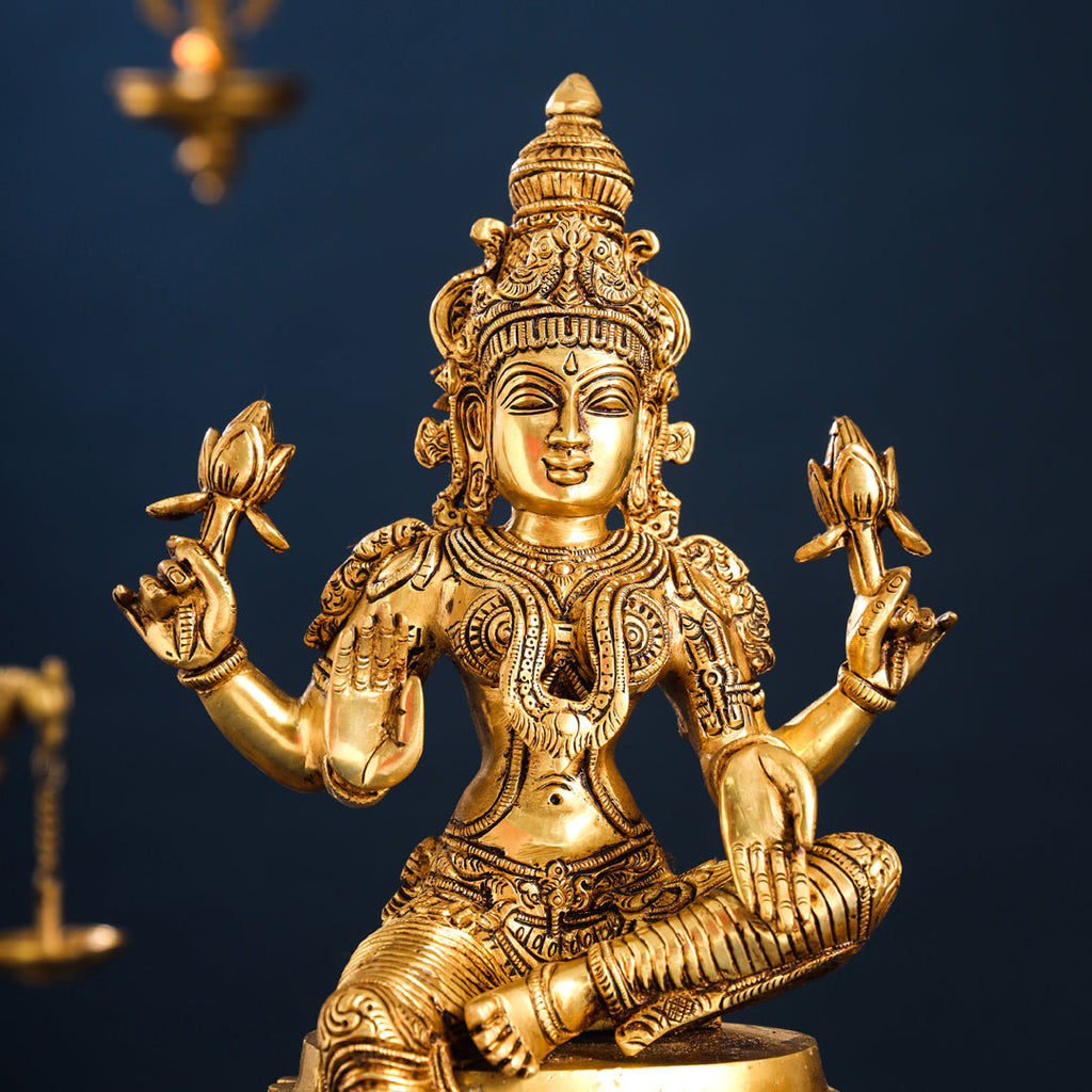 Brass Superfine Goddess Sitting Lakshmi Idol (14.5 Inch) Vedansh Craft