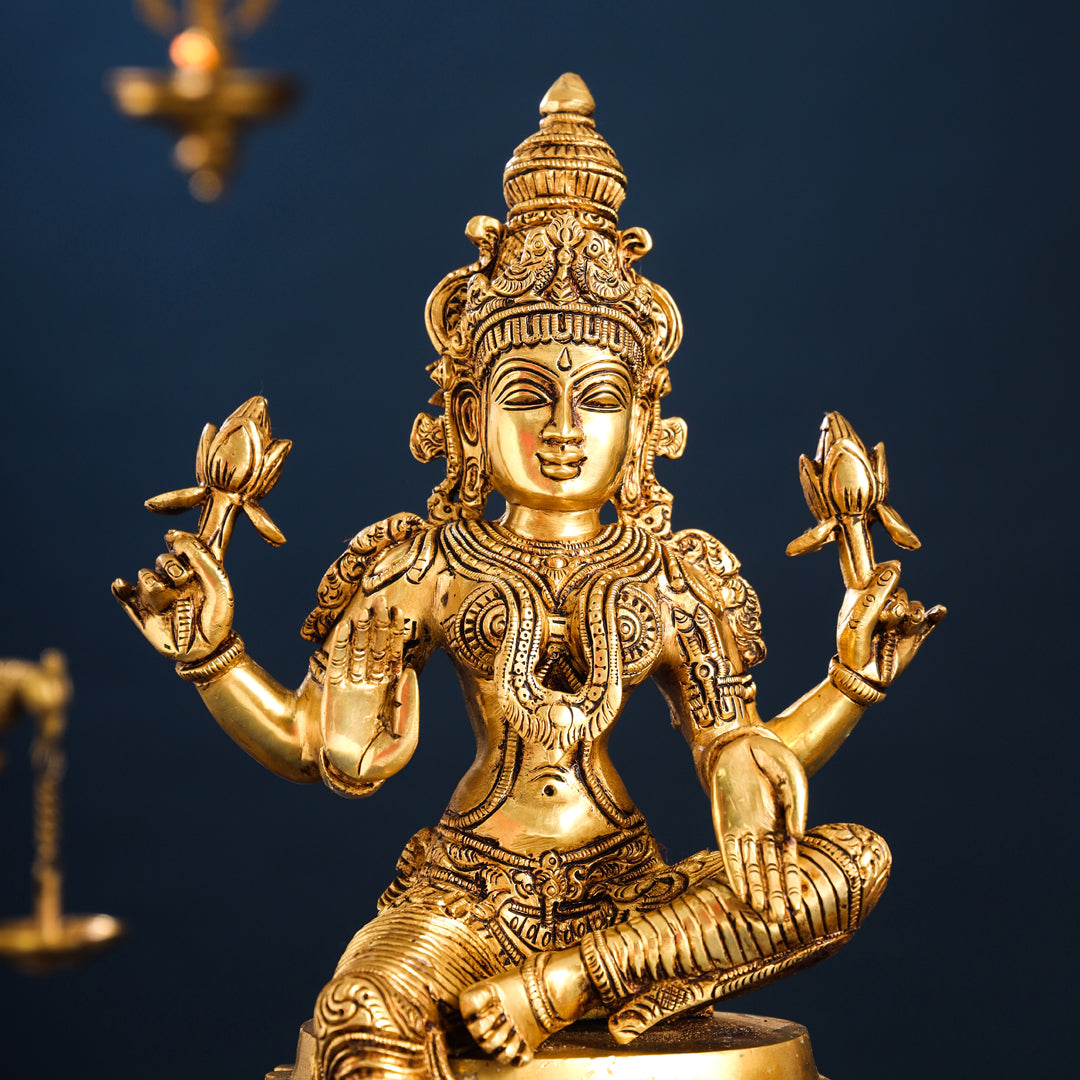 Brass Superfine Goddess Sitting Lakshmi Idol (14.5 Inch) Vedansh Craft