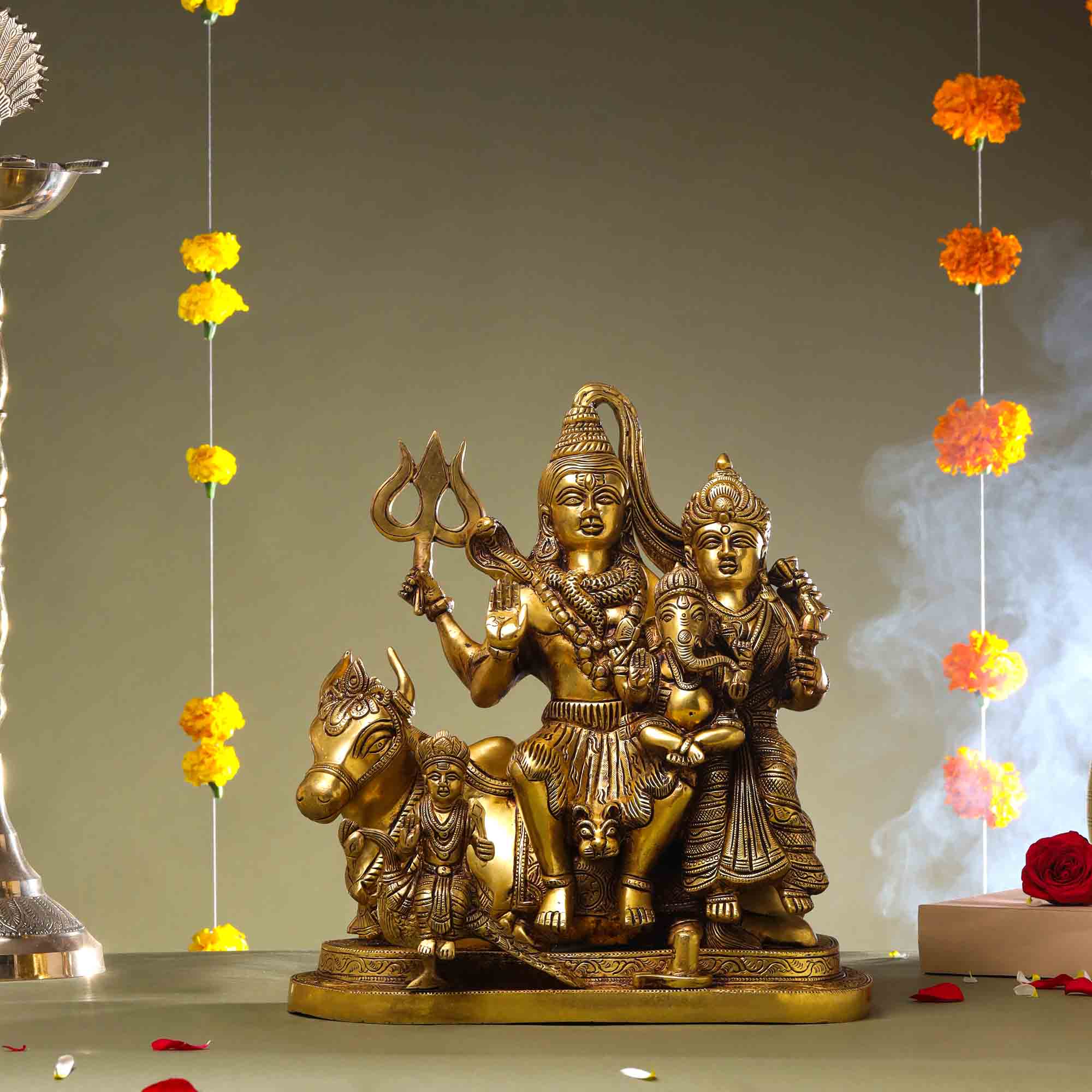 Brass Shiva Family Statue Sitting on Nandi (14 Inch) Vedansh Craft