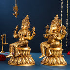 Brass Sitting Ganesha And Lakshmi Idols Set (14.8 Inch) Vedansh Craft