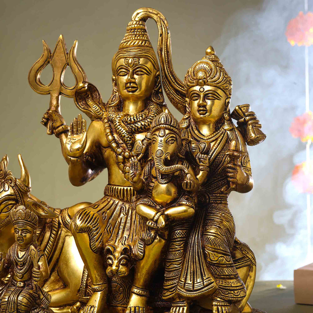 Brass Shiva Family Statue Sitting on Nandi (14 Inch) Vedansh Craft