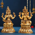 Brass Sitting Ganesha And Lakshmi Idols Set (14.8 Inch) Vedansh Craft
