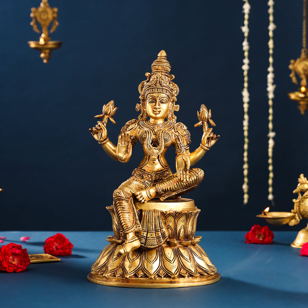 Brass Superfine Goddess Sitting Lakshmi Idol (14.5 Inch) Vedansh Craft