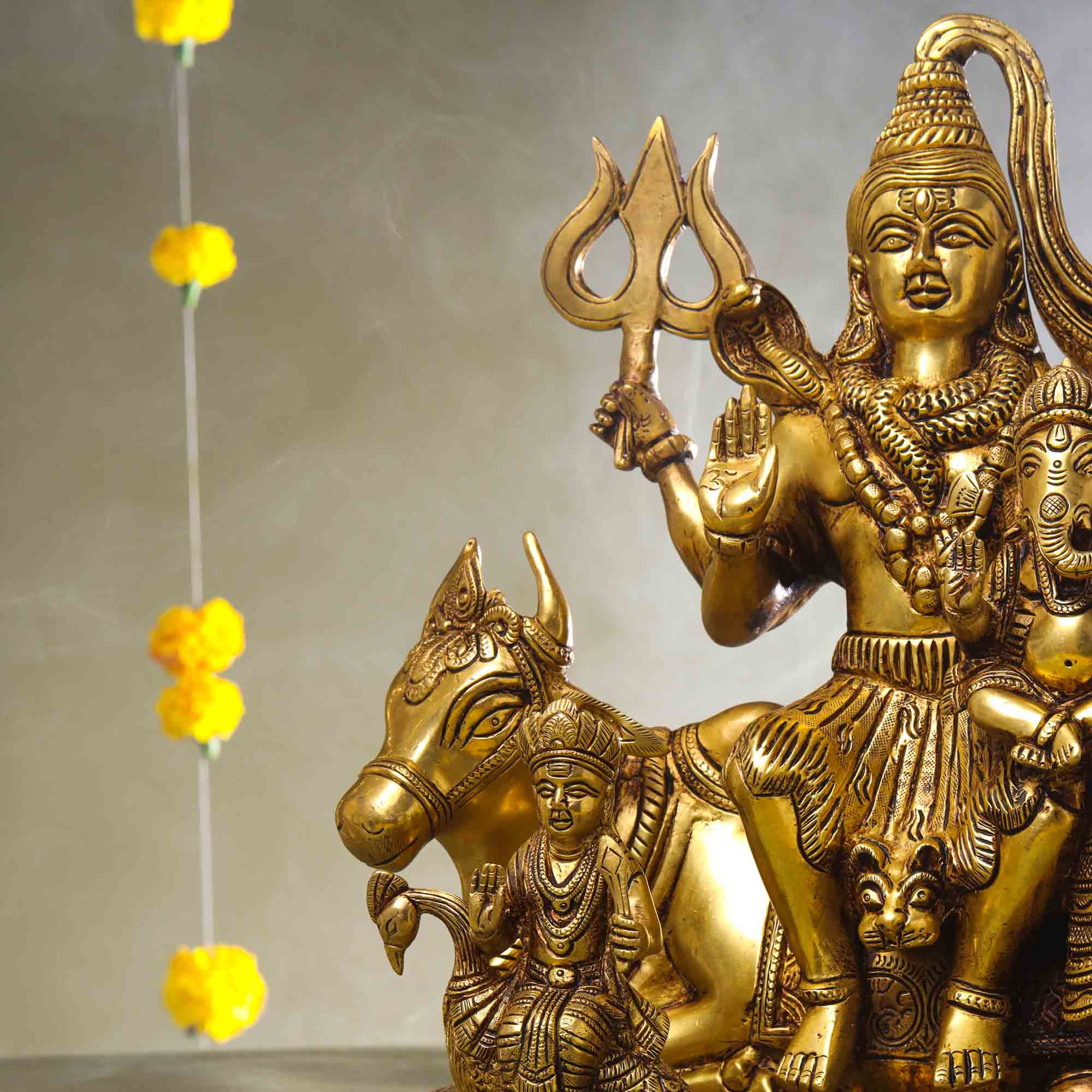 Brass Shiva Family Statue Sitting on Nandi (14 Inch) Vedansh Craft