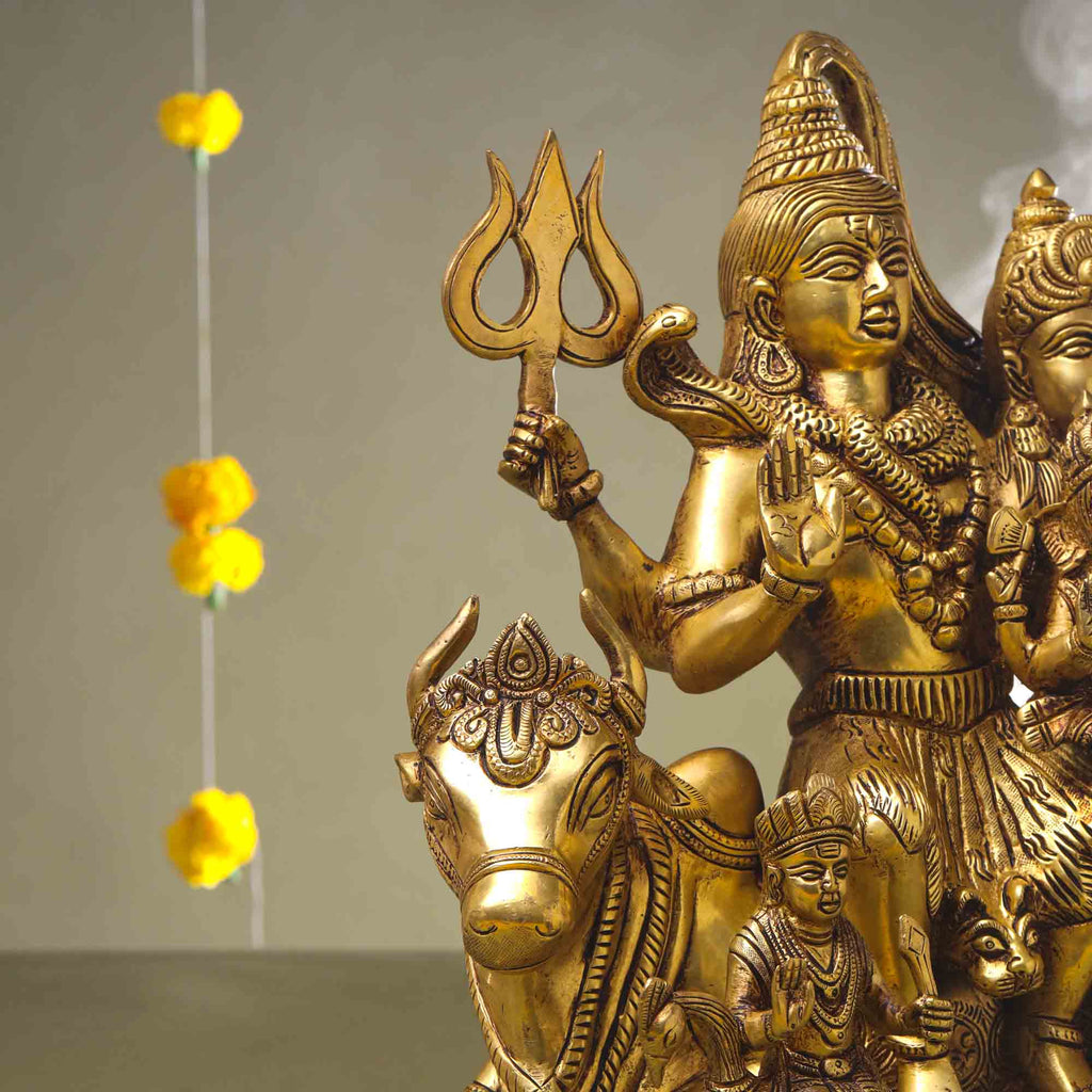 Brass Shiva Family Statue Sitting on Nandi (14 Inch) Vedansh Craft