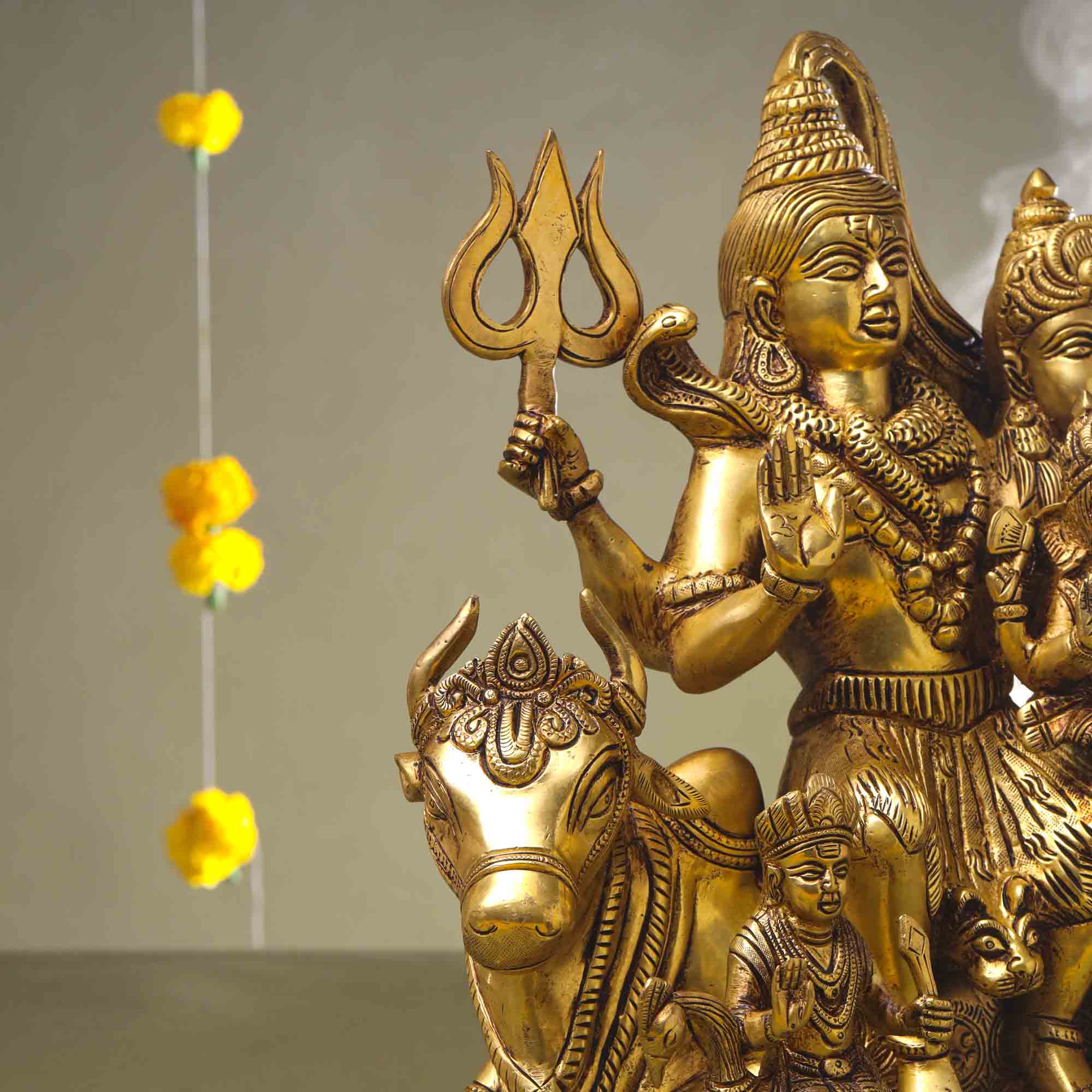 Brass Shiva Family Statue Sitting on Nandi (14 Inch) Vedansh Craft